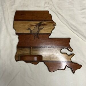 Wooden Louisianna State Cutout with Duck Carving 10x10- cottagecore